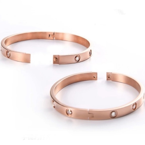 NEW Rose Gold Round Diamond Bangle Bracelet - Picture 6 of 7